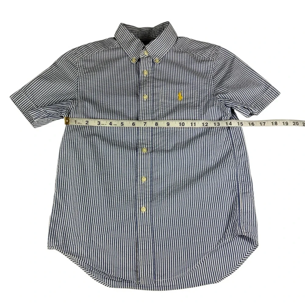 Ralph Lauren Boys Blue White Striped Short Sleeve Button Down Shirt Size 8 S/P